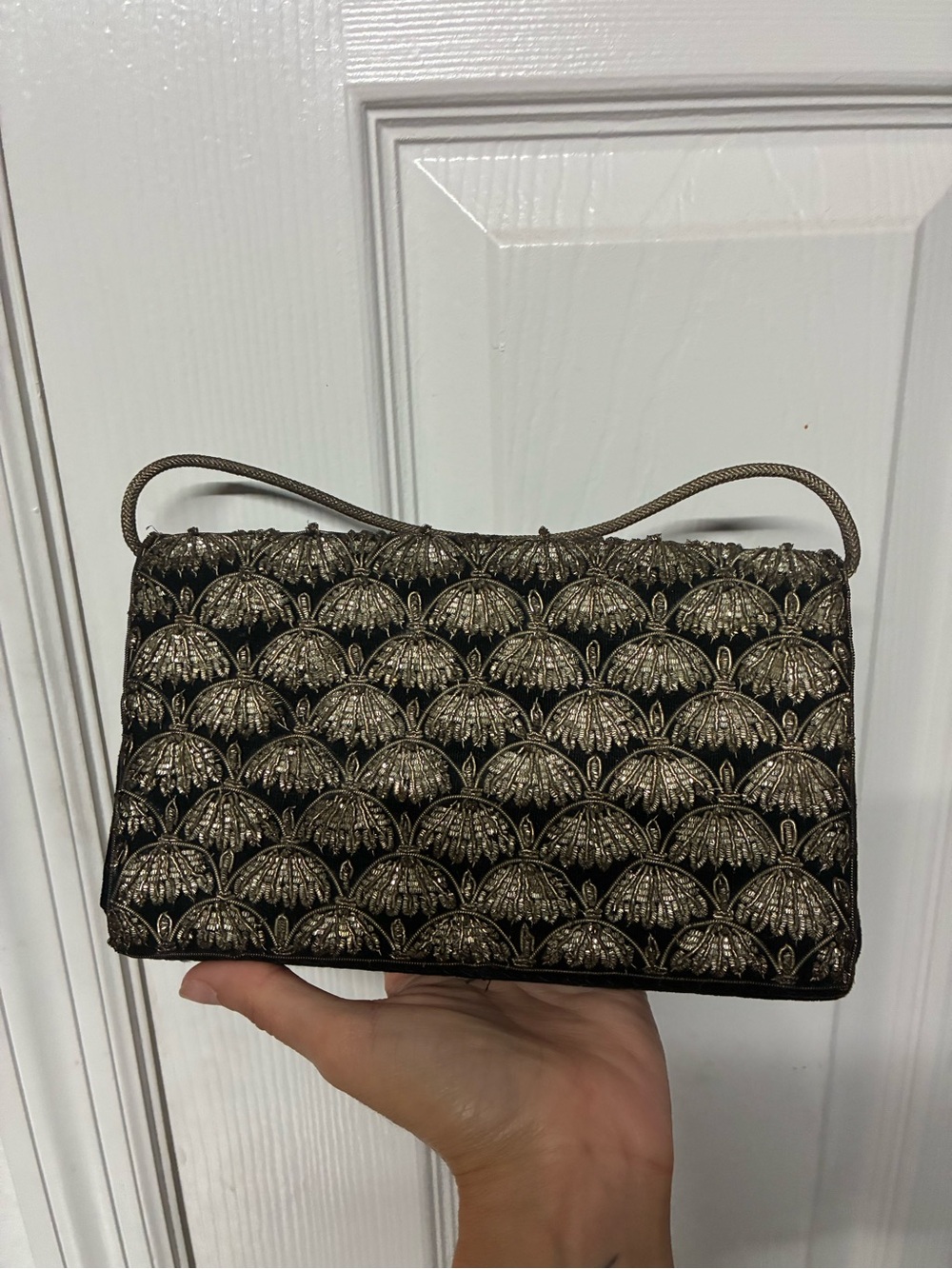 Elegant Black and Gold Embroidered Evening Bag